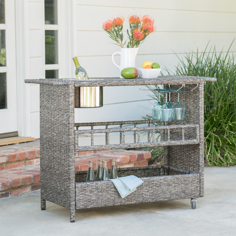 Wade Logan® Ballew Outdoor Wicker Bar Cart & Reviews Wayfair